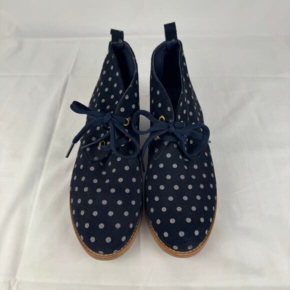 Boden Polka Dot Suede Desert‎ Boots Women’s Size 8 Navy Blue Lace Up Ankle Shoes - Picture 9 of 16